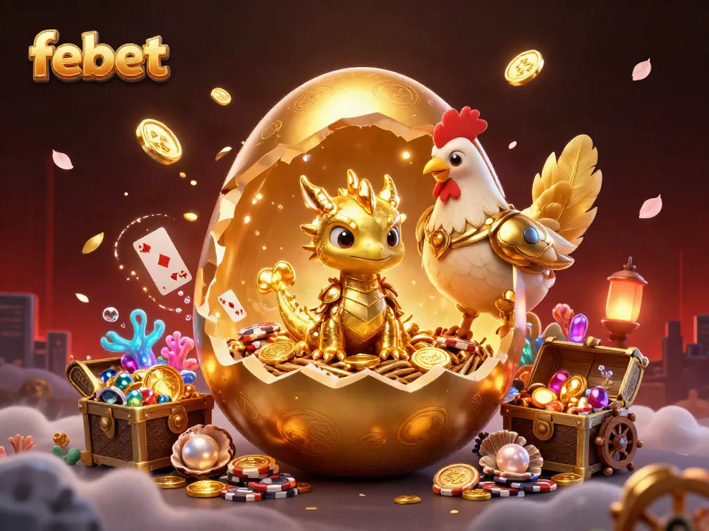 Experience the exhilarating world of febet with a mystic scene featuring a golden baby dragon and poker chips.