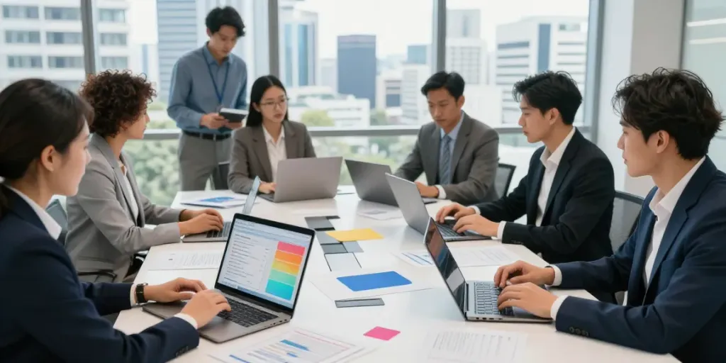 Team discussing commercial loans Brisbane strategies in a modern office.
