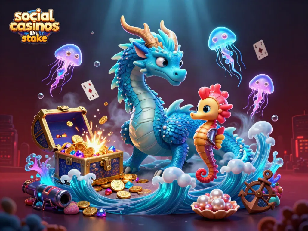 Experience excitement at social casinos like stake with glowing sea creatures and treasure-filled underwater scenes.