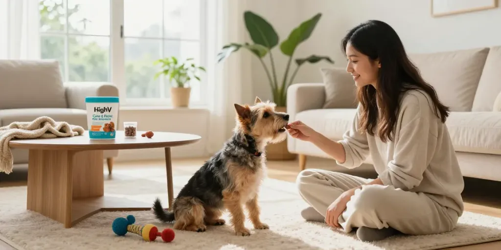 Calming Dog Treats enhancing pet relaxation in a bright home setting