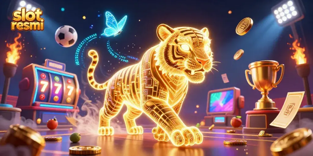 Experience the thrill of slot resmi in a captivating casino scene with illuminated slot reels and vibrant energy.