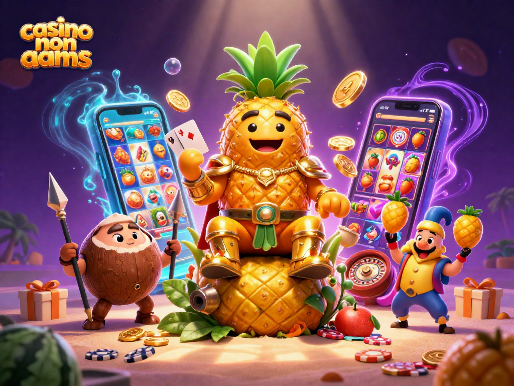 Il re ananas in un casinò tropicale, con elementi di gioco avvincenti, casino non aams inclusi.