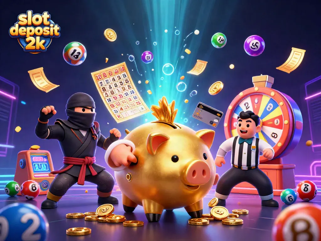 Engage in thrilling slots with slot deposit 2k, featuring dynamic golden elements and vibrant gaming action.