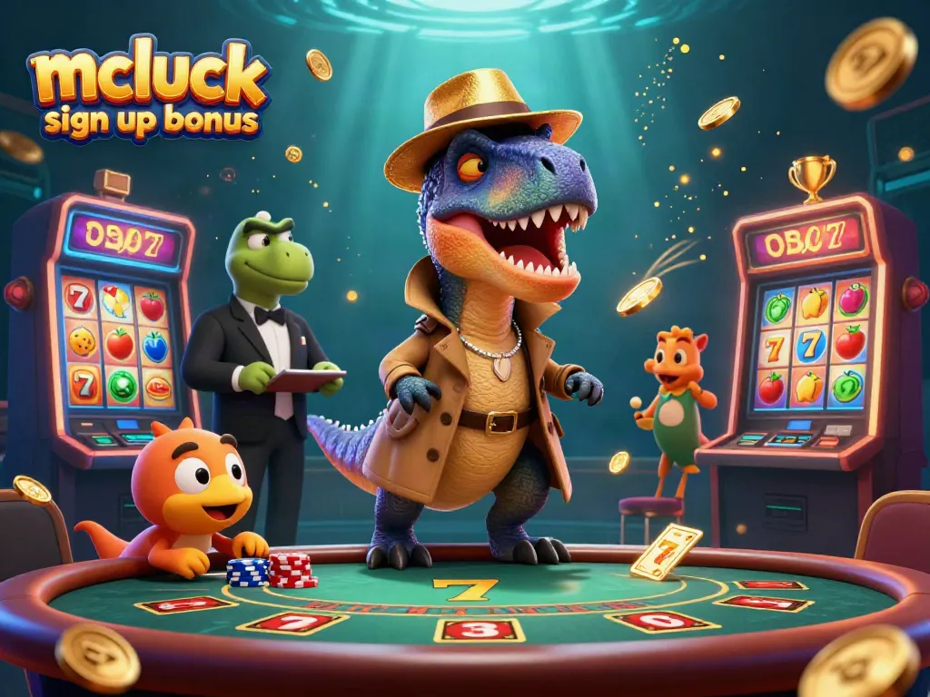 Win with the mcluck sign up bonus in a vibrant casino scene featuring animated characters.