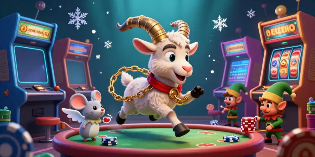 Engage with the vibrant action at the bandungtoto casino featuring a Krampus goat and playful gremlins.